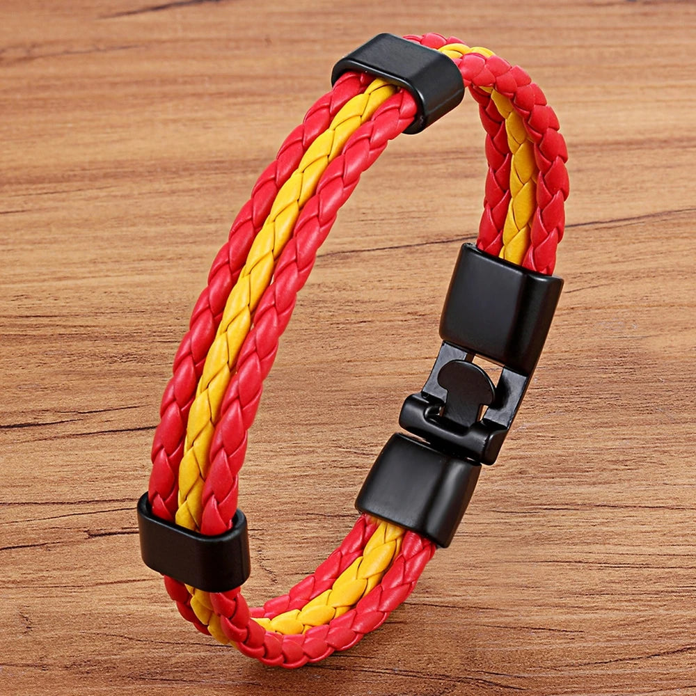 TYO Stainless Steel Men Women Spain Germany France Italy Argentina National Flag PU Leather Bracelets Handmade Jewelry