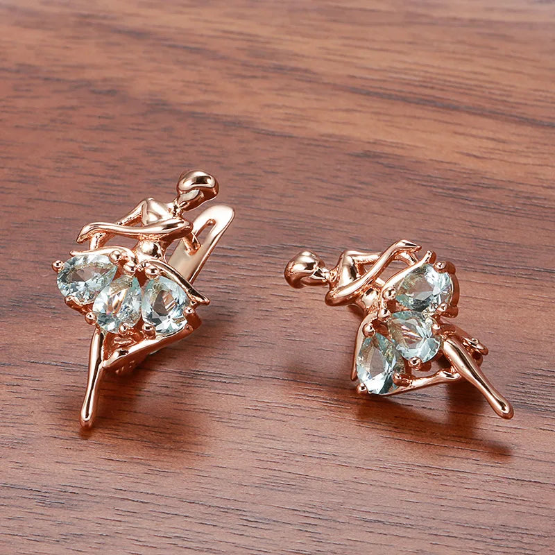 Real Rose Gold Emstone Earrings for Women Wedding Engagement Jewelry Gorgeous Luxury Gift for Girls 14k Solid Gold Earrings