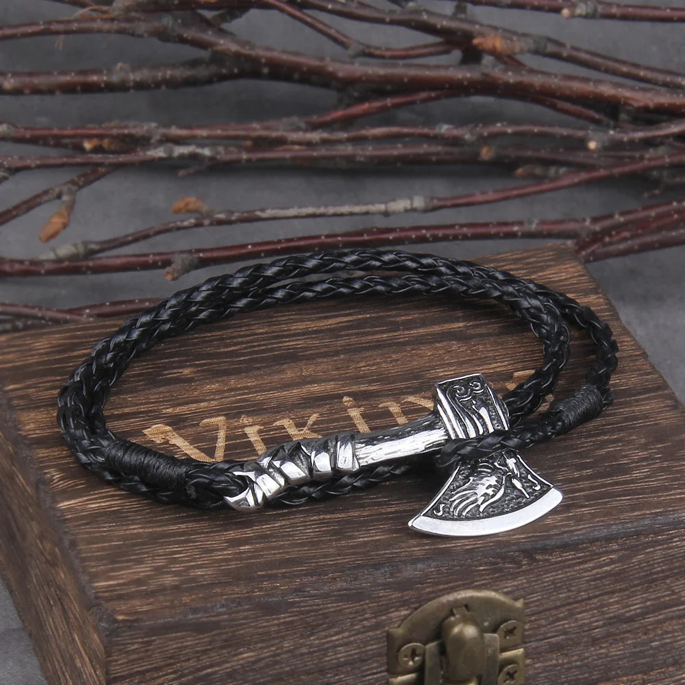 Men's Axe Wrap Viking Bracelet made of Faux-Leather - Madeinsea©