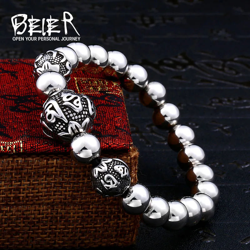 Bracelet en perles lisses punk en acier inoxydable 316L Beier Bracelet pour hommes à six mots Bijoux tendance de haute qualité