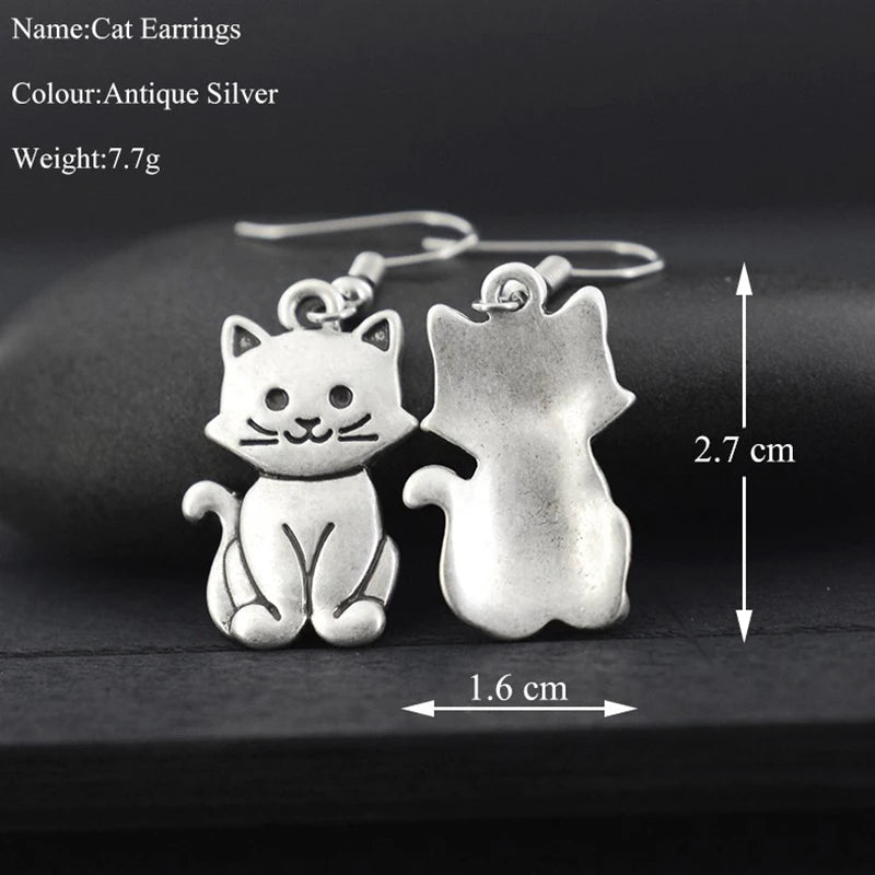 New Vintage Cute Cat Drop Long Earrings For Women Boho Pet Brincos Fashion Jewelry Dangle Earring Pendientes Lover Party Gifts