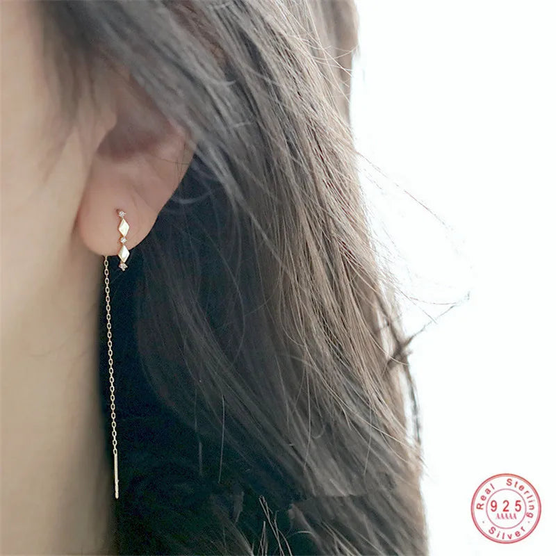 925 Sterling Silber 14 Karat Vergoldung Eingelegter Kristall Französische Diamant Quaste Ohr Linie Frauen Retro Klassische Party Schmuck Zubehör