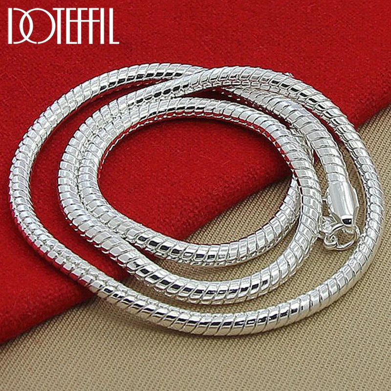 DOTEFFIL 925 Sterling Silver 16/18/20/24/22/24/26/30 Inch 3mm Snake Chain Necklace For Woman Man Wedding Engagement Jewelry - Madeinsea©