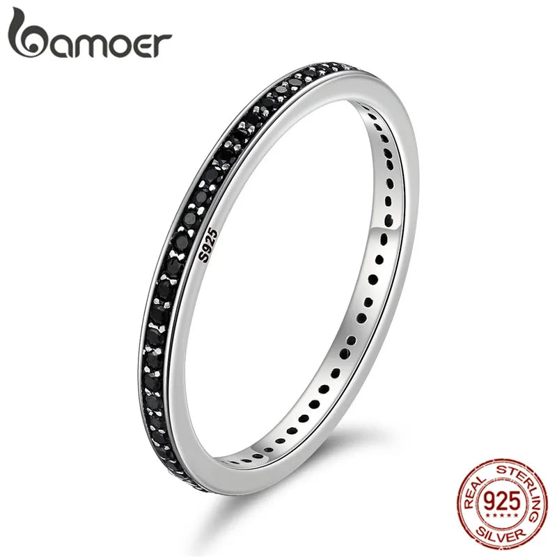 BAMOER Authentische 925 Sterling Silber Schillernde CZ Stapelbare Ringe für Frauen Hochzeit Schmuck Mutter Geschenk SCR114