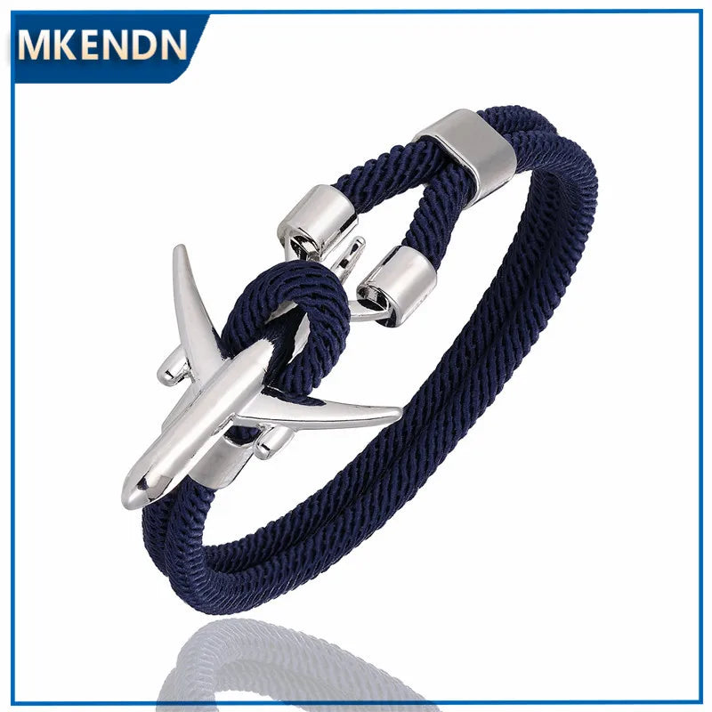 MKENDN Flughafen Mode Männer Frauen Flugzeug Anker Armbänder Charme Seil Kette Paracord Luftfahrt Leben Schmuck Pulseras hombres