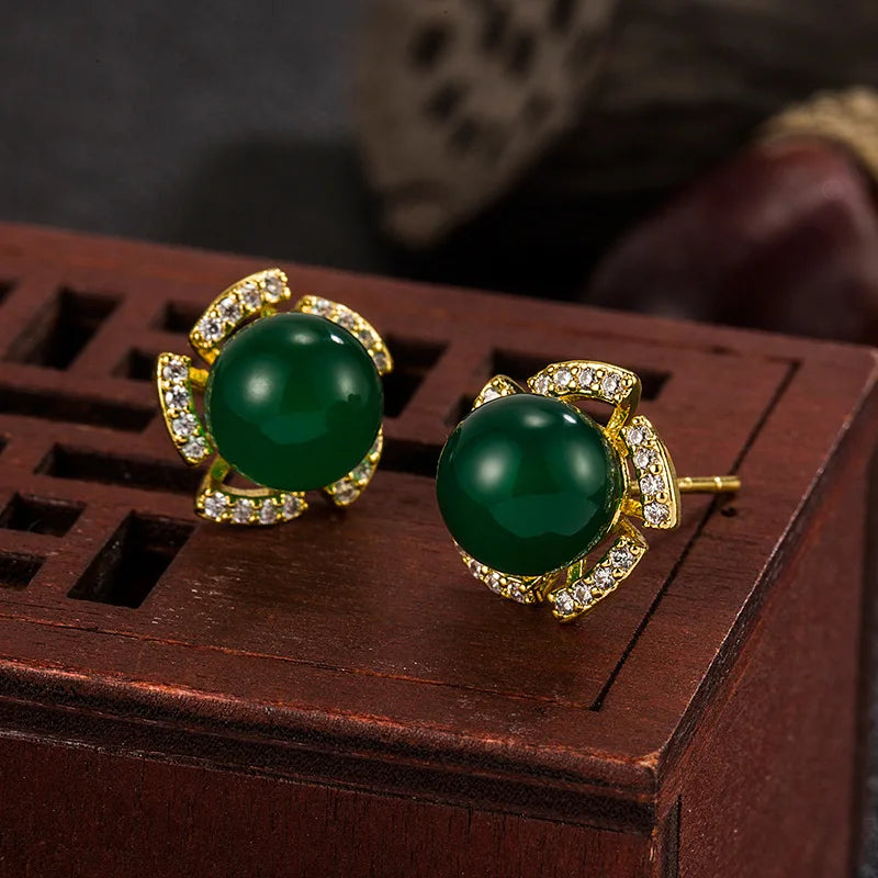 Real 14K Gold Jewelry Earring Women Fine Aros Mujer gemstone Earrings for Women Orecchini 14 K Yellow Gold Bizuteria Jewelry