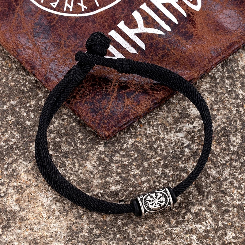 MKENDN Vintage Viking Compass Runes Bracelet Handmade Double Strand Rope Bracelets For Men Women Norse Mythology Amulet Gifts