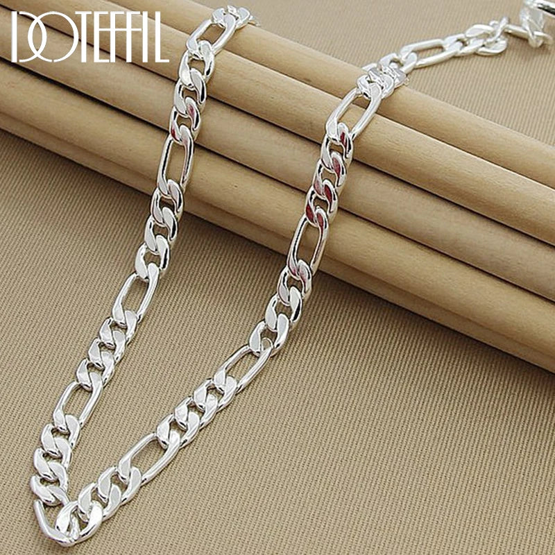 DOTEFFIL 925 Sterling Silver 8mm Chain Sideways Necklace Man Woman Senior Luxury Jewelry Statement Necklace