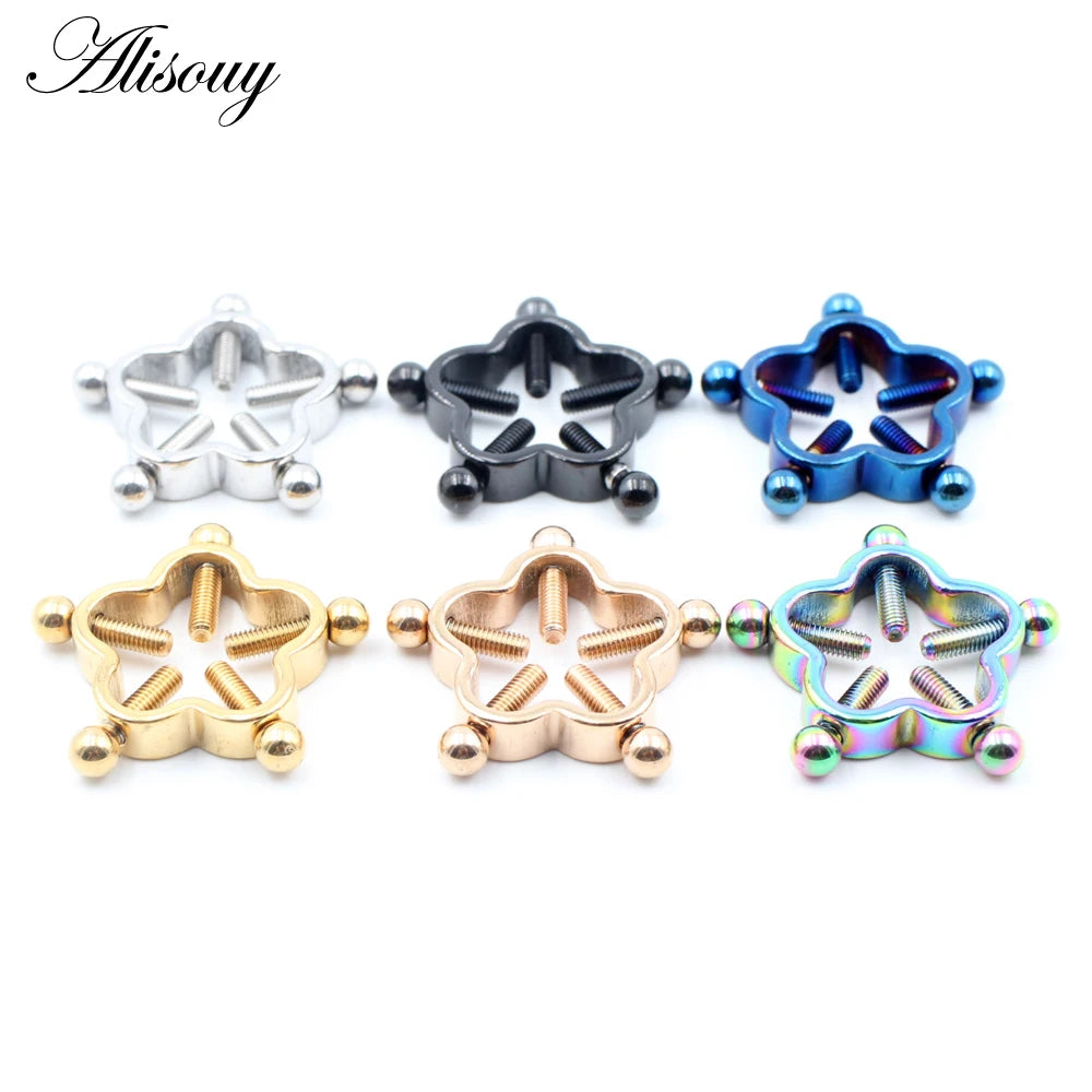 Alisouy 1pc Stainless Steel Sexy Flower Fake Non Piercing Nipple Ring Shield Body Jewelry Nipple Clamp Adult Game For Women Gift
