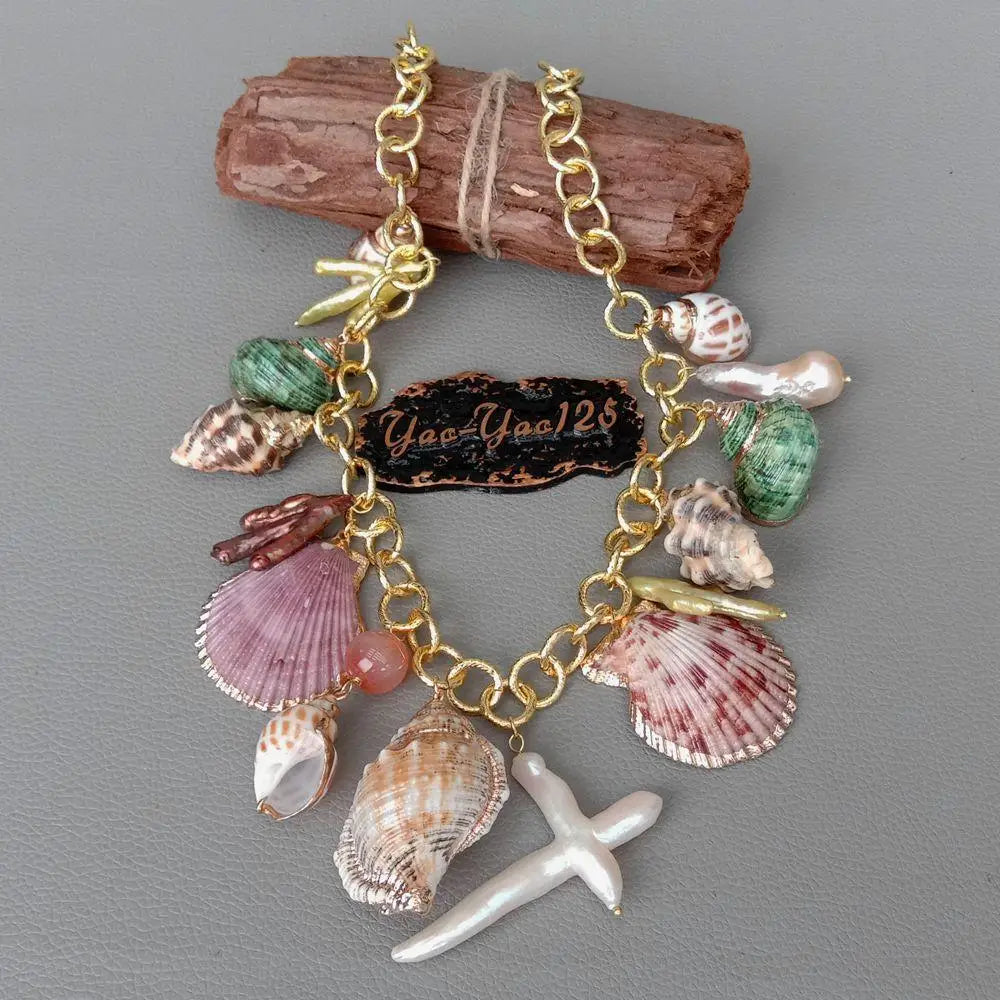 Multi Sea Shell Pearl Chain Necklace - Madeinsea©
