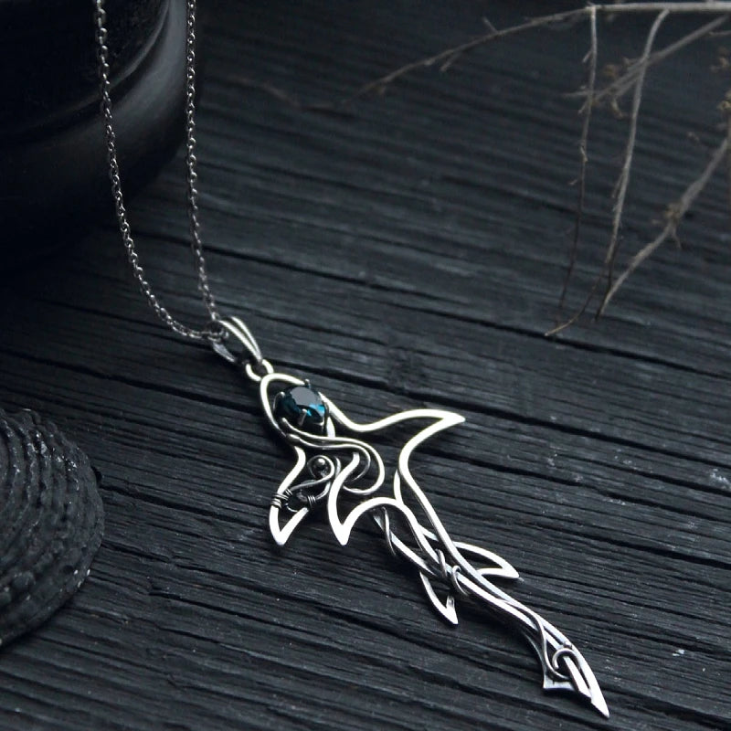 Fashion Income Shark Necklace Blue Topaz Thread Wrap Shark Jewelry Ocean Necklace Totem Best Gift for Girls