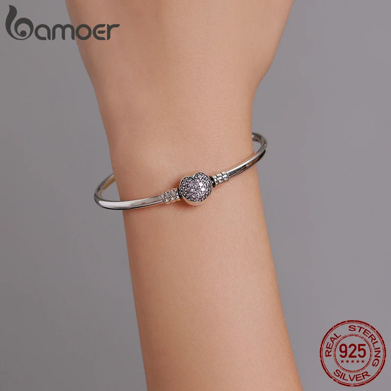 BAMOER 925 Sterling Silber Schlangenkette Armreif & Armband Pave Setting CZ für Frauen Anhänger Charm Bead DIY Luxusschmuck PAS904
