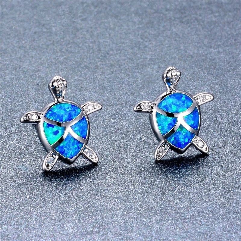 2025 Women Earrings Cute Turtle Blue Imitation Fire Opal Stud Earrings For Womens Accessories Bohemian Statement Jewelry Gifts