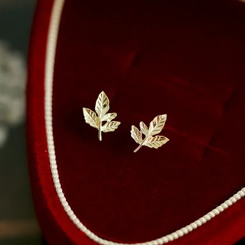 925 Sterling Silver Unique Golden Leaf Earrings for Women Maple Leaf Earrings 14K Gold Plated Jewelry
