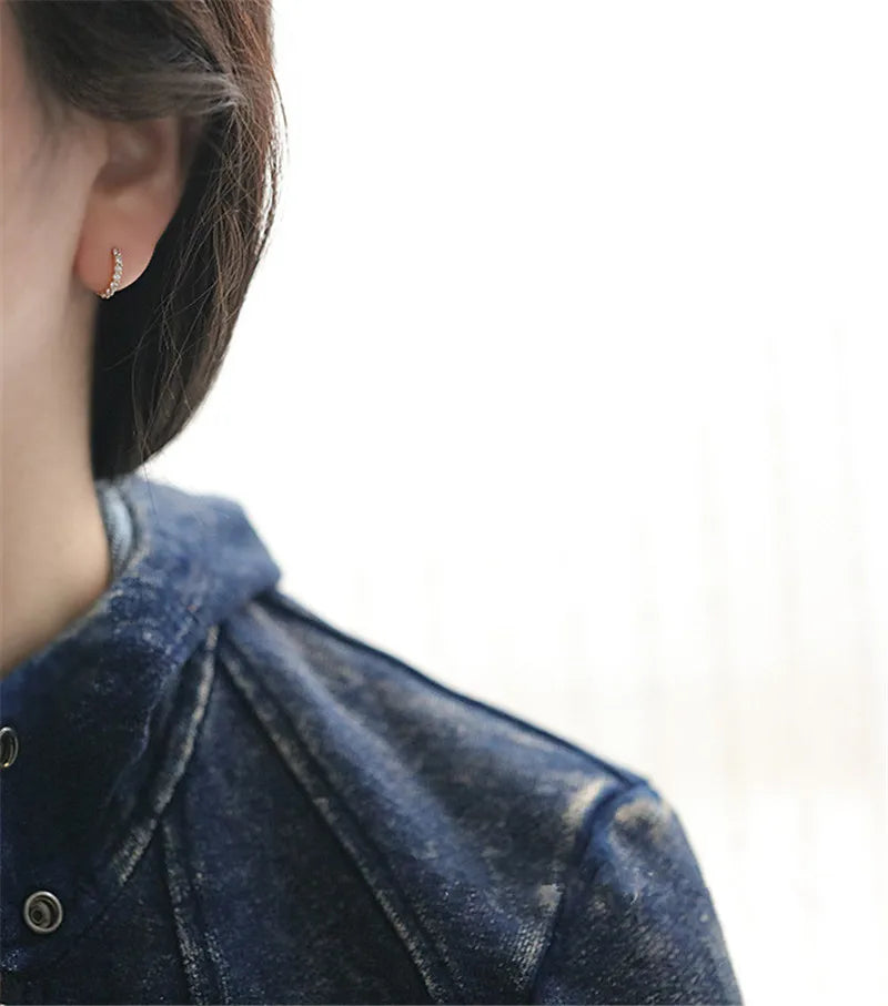 925 Sterling Silber Französisch Einfache Pavé Kristall Ohrringe Frauen Mode Charm Party Schmuck Überzug 14k Gold Zubehör