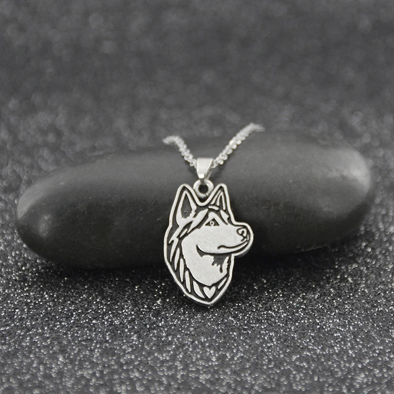 Vintage Silver Color Stainless Steel Long Chains Siberian Husky Pendant Necklace Dog Necklaces For Women Men Jewelry Lover Gifts