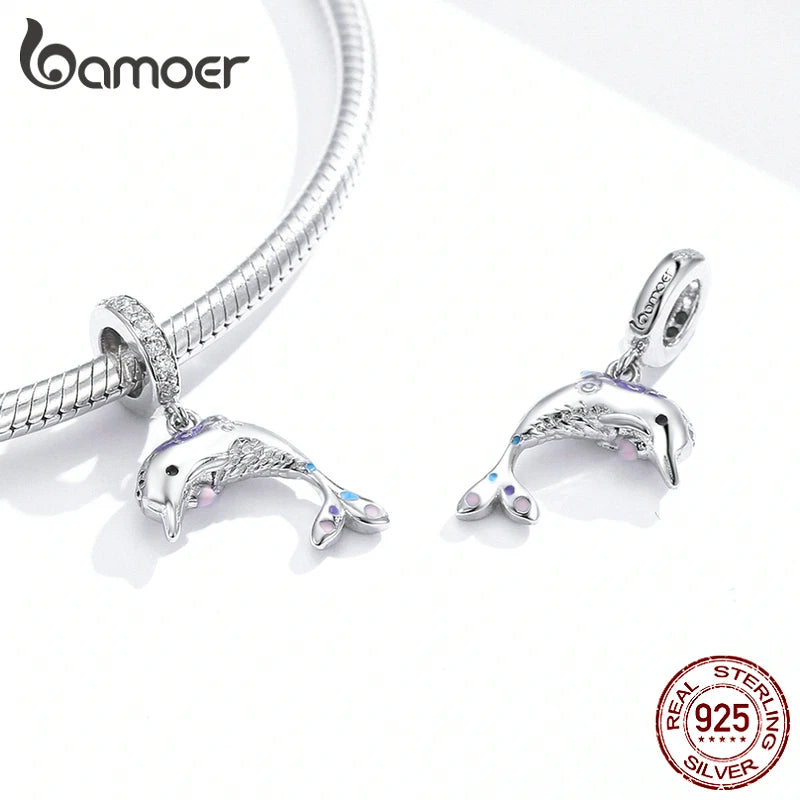Bamoer Silber 925 Dolpin Tier Meerjungfrau Anhänger Charme für Schmuck Machen Fit Armband Halskette Sterling Silber BSC159