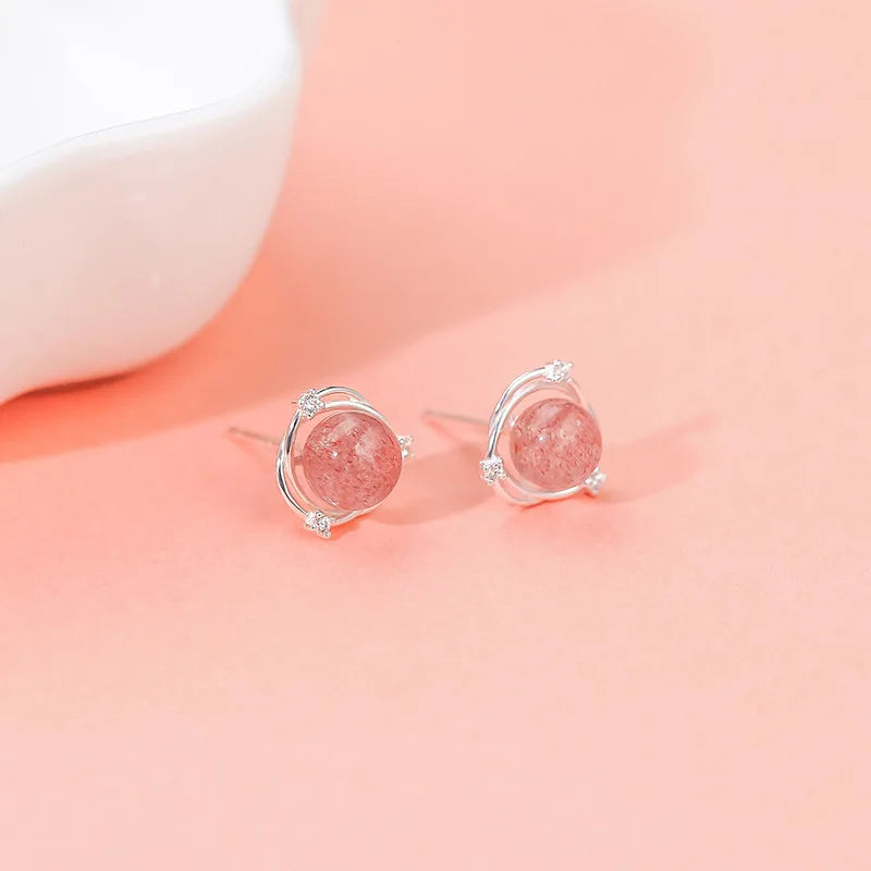 Genuine pink Amethyst Stud Earrings 925 Sterling Silver Earrings Women Gemstones Earings Fashion Jewelry rhinestone stud earring