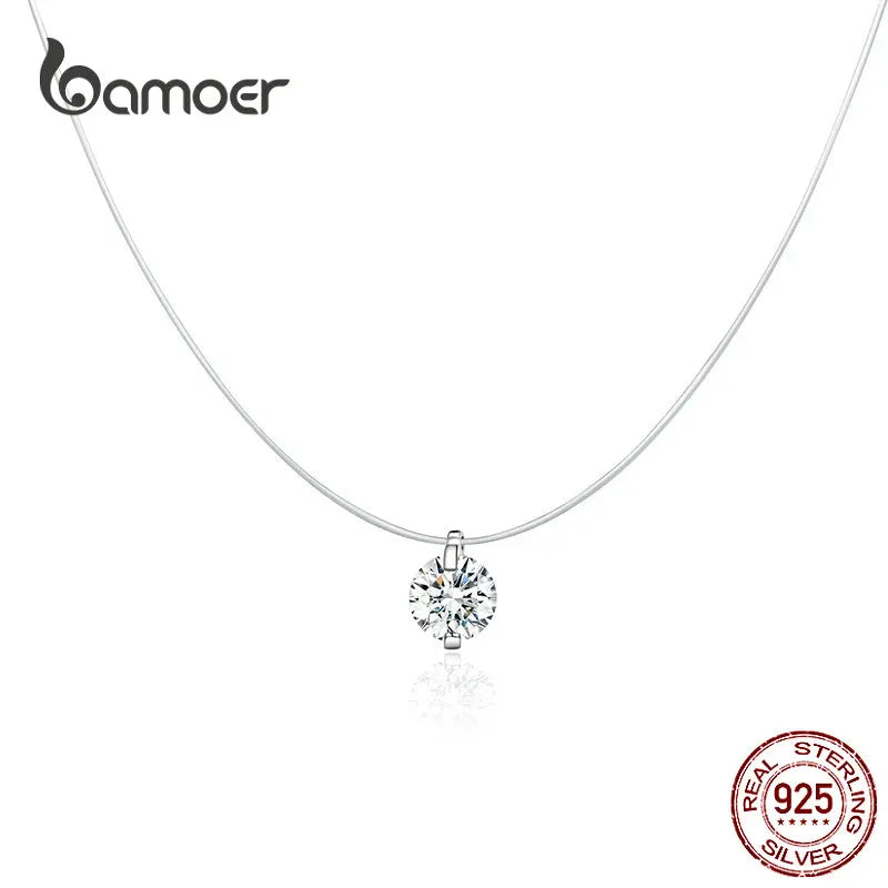 BAMOER Silber Unsichtbare Kette Halsketten anhänger Strass Choker Halsketten Transparent Angelschnur Collier Femme SCN332