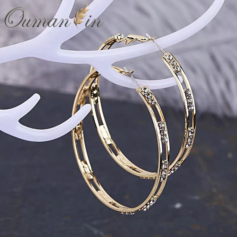 925 Sterling Silver Needle Earrings 24 K Gold Plating Inlay Zircon Big Ar Ring Senior Women Earrings Fashion and Personality