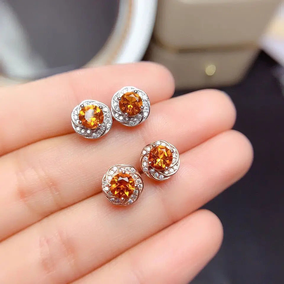 Yellow Topaz Bracelets Earrings for Female Real 925 Sterling Silver Deep Yellow Gemstone Bracelet for Student Birthday Gift