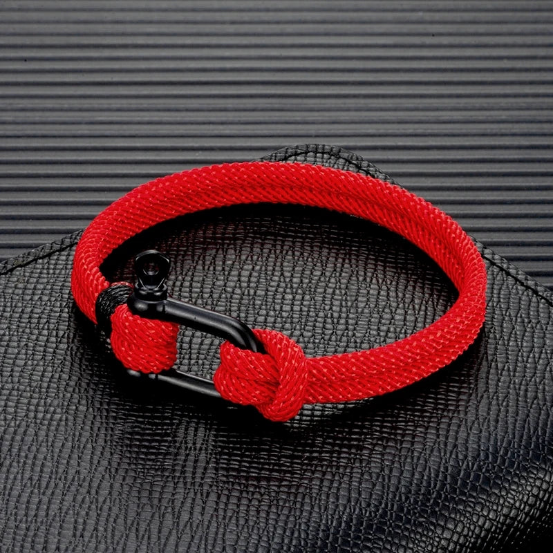 MKENDN Men's Black U Shape Shackle Nautical Double Strand Rope Bracelet Outdoor Camping Rescue Emergency Rope Bracelet For Women