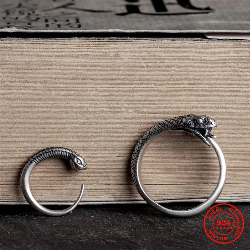 MKENDN Vintage Black 925 Sterling Silver Snake Shape Ring For Men and Women Gothic Street Hip Hop Punk Dark Jewelry