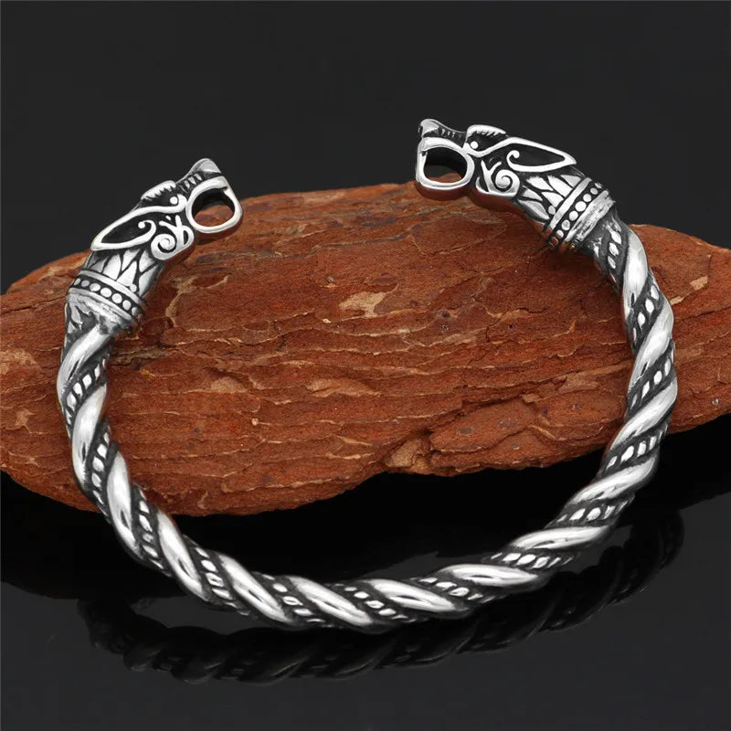 MKENDN Bracelets manchette vintage pour hommes en acier inoxydable nordique Viking nordique plaqué or Dragon Bracelet Vikings Pulseras Bijoux Bracelets