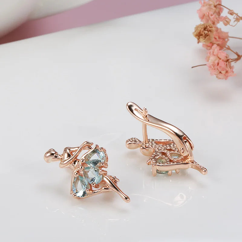 Real Rose Gold Emstone Earrings for Women Wedding Engagement Jewelry Gorgeous Luxury Gift for Girls 14k Solid Gold Earrings