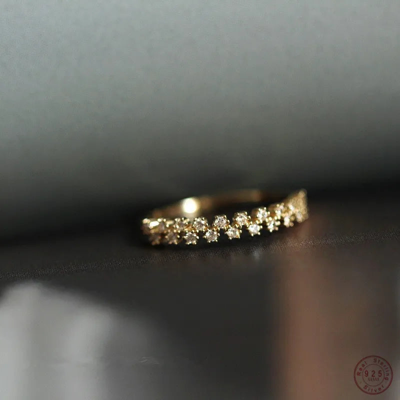 925 Sterling Silber Schlichter Sternring für Frauen Pavé Kristall Süß Romantisch 14 Karat Vergoldung Hochzeitsschmuck Freundin Geschenk