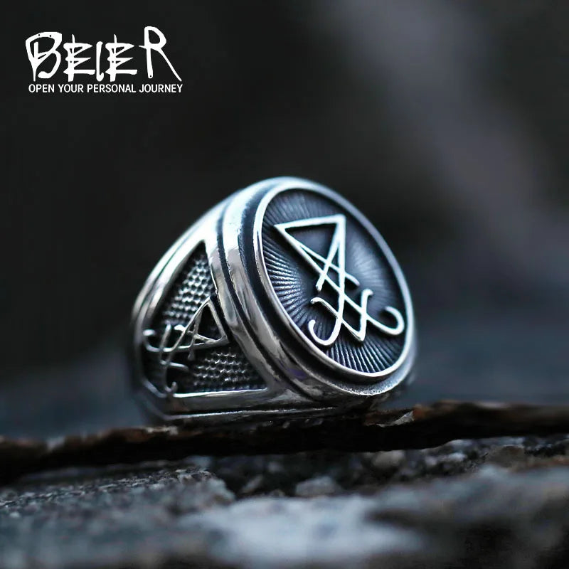 BEIER 2022 Updated Design Vintage Lucifer Satan Signet Ring Men's Ring Gothic Style Amulet Witchcraft Wicca Wholesale Jewelry - Madeinsea©