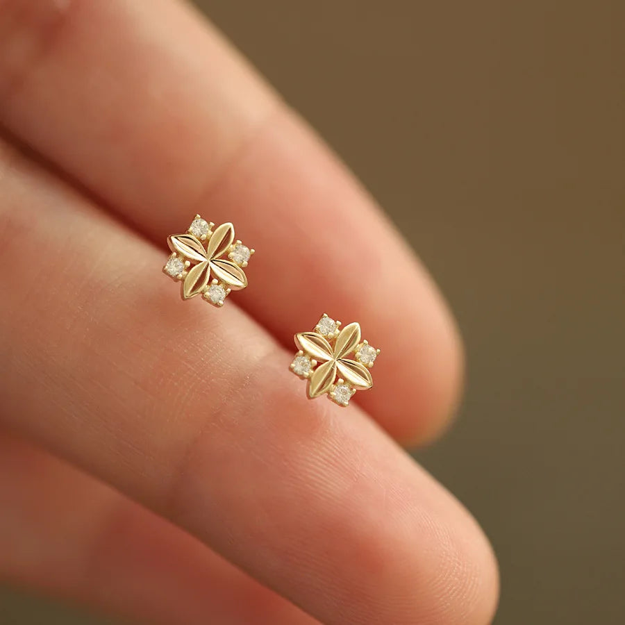 S925 Sterling Silber Überzogene 14k Gold Ohrstecker für Frauen Rhombus Zirkonia Kreuz Blume Temperament Neue Ohrringe Ohr Schmuck