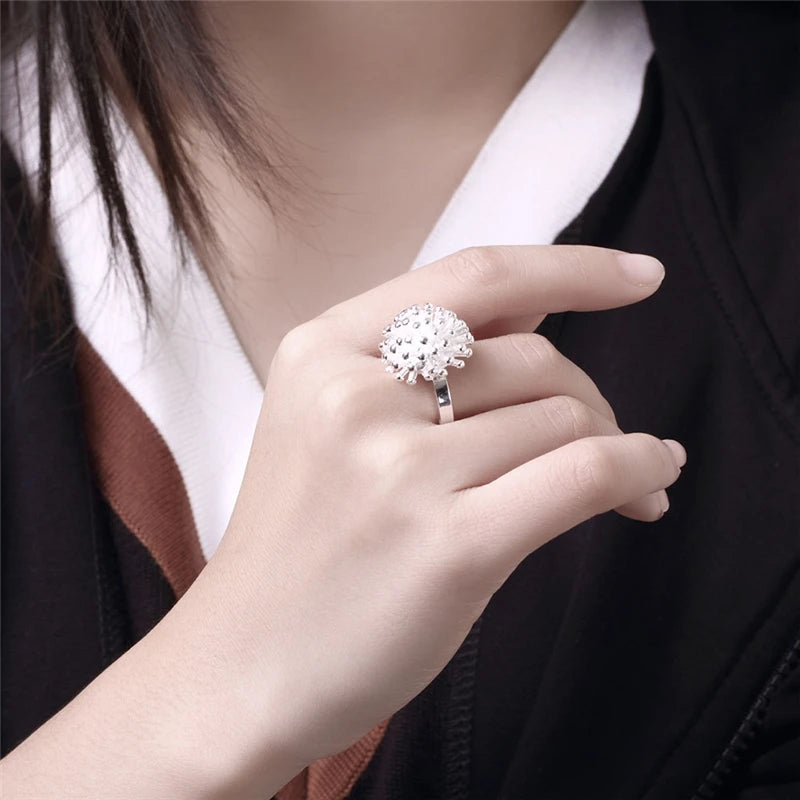 DOTEFFIL 925 Sterling Silver Firework Coral Ring Woman Fashion Wedding Engagement Silver Jewelry