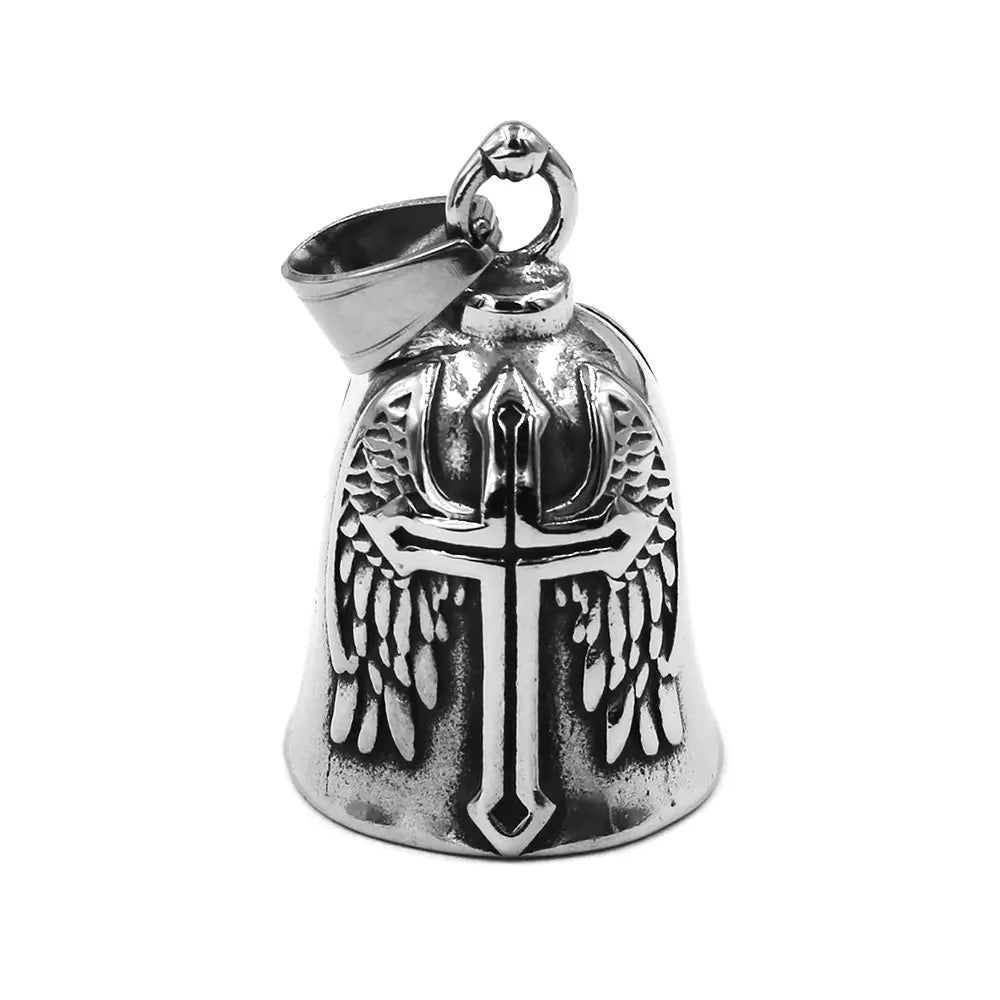 Fashion Cross Wing Bell Pendant Stainless Steel Charm Jewelry Red Cross Biker Men Pendant Christmas Gift SWP0652A