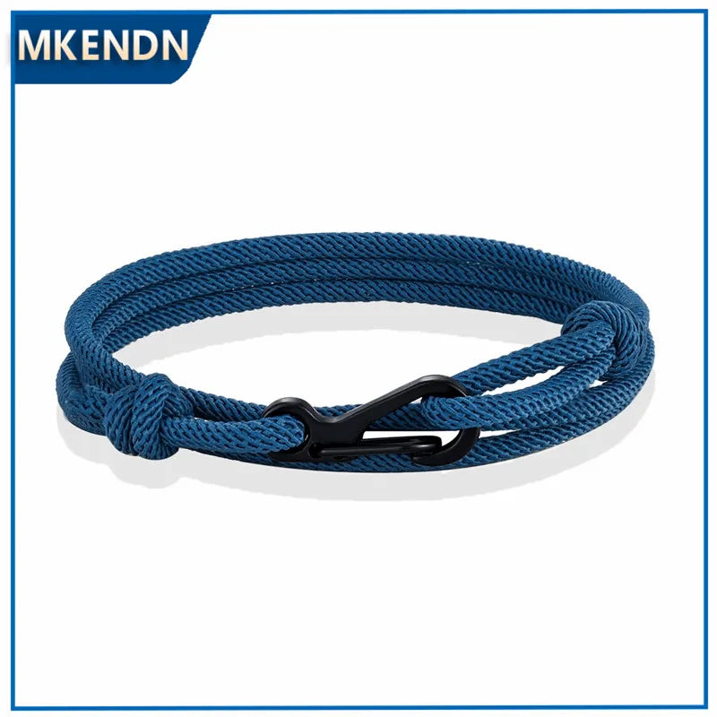 MKENDN Nautical Style Midnight Dark Blue Rope Bracelet Men Carabiner Clip Bracelet Minimalist Climbing Jewelry For Women
