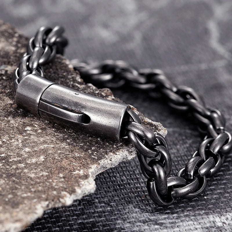 MKENDN 8MM Cuban Link Chain Bracelet Men Vintage oxidized black Stainless Steel Fashion Male Bracelets Punk Rock Biker Jewelry