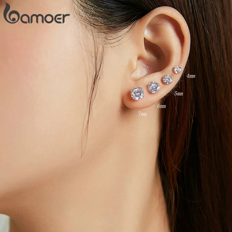 bamoer CZ Ohrstecker 925 Sterling Silber Platiniert Rund Zirkonia Hypoallergen Ohrringe 4mm 5mm 6mm 7mm BSE166