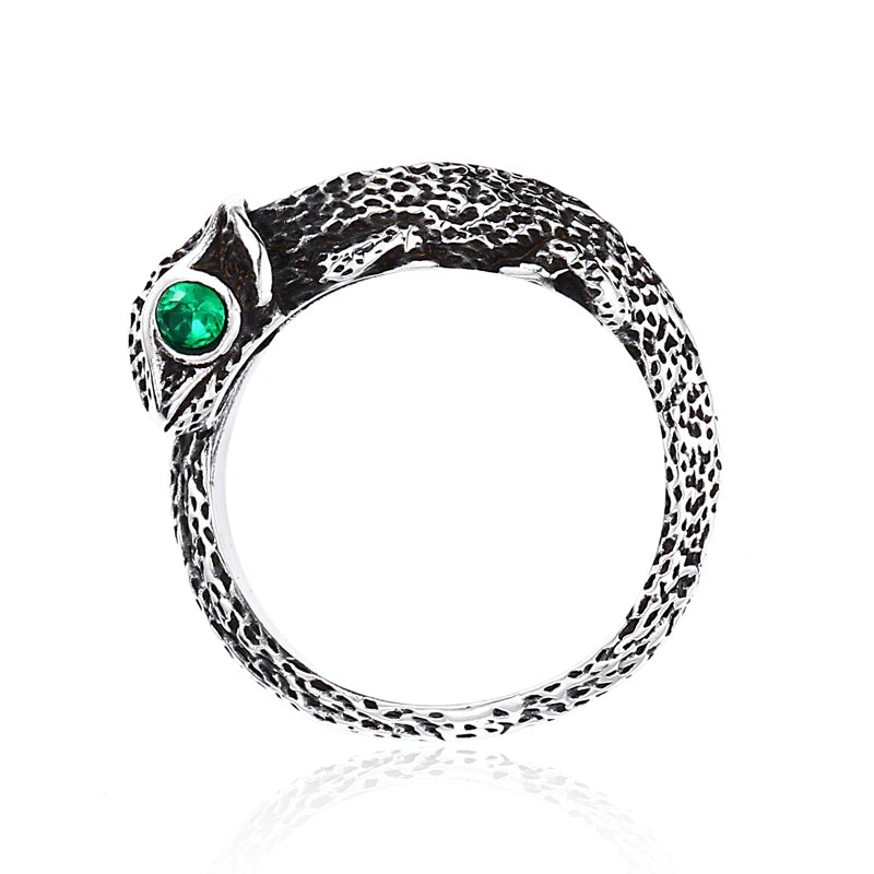 BEIER Bague Homme Acier Inoxydable 316L Vintage Pierre Verte Oeil Lézard Classique Animal Bijoux Haute Qualité LLBR8-700R
