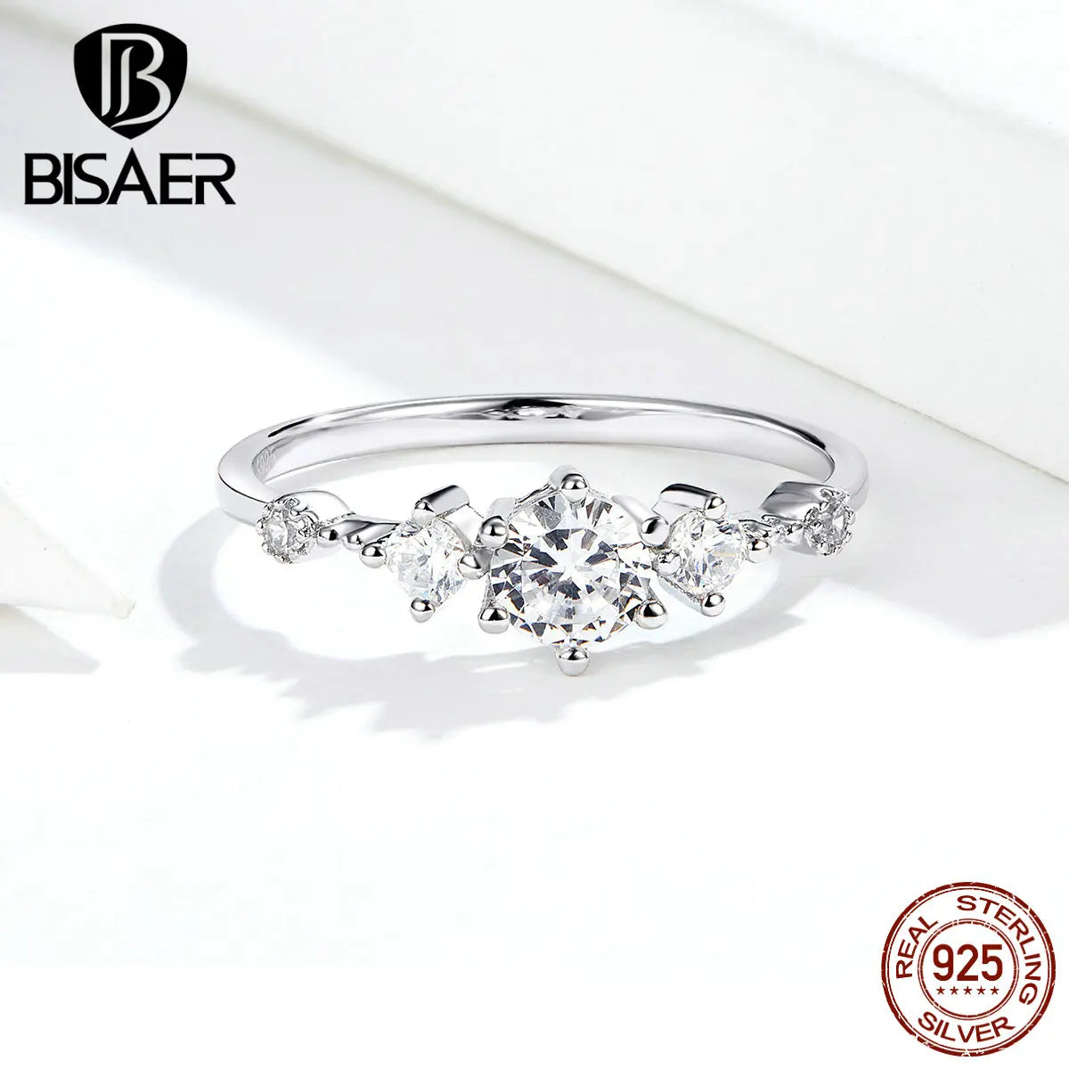 Bagues empilables en argent sterling 925 BISAER avec zircon cubique pour femme, bague d'éternité pour mariage, fiançailles, bijoux fins, cadeau