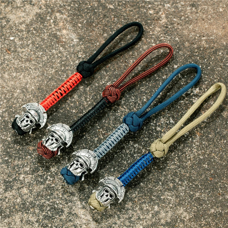 MKENDN New Design Japanese demon Evil mask Men Keychains Backbag Knife Pendant Men Survival Lanyard Rope Handmade Jewelry Gifts