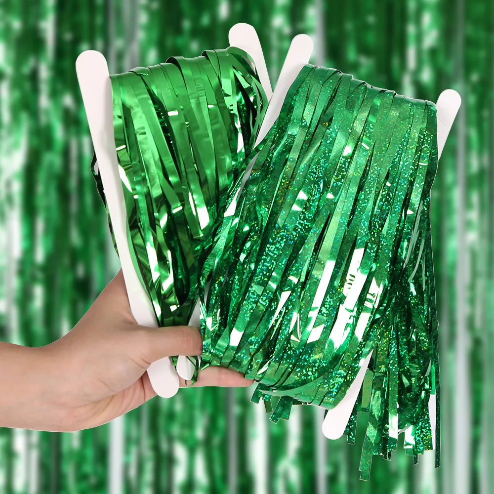 St Patrick' Day Decoration Rain For Photo Hawaii Party Decoration Green Photozone Photo Curtains Backdrop Curtain Tinsel