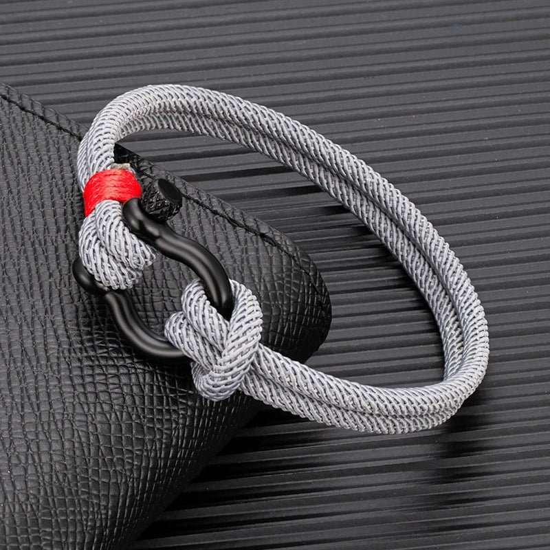 MKENDN Men Black Stainless Steel Shackle Clasp Survival Bracelet Outdoor Camping Rescue Emergency Double Rope Bracelet For Women