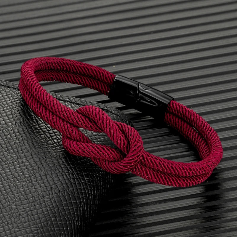 MKENDN Men Double-layer Knotted Rope Bracelet For Women Black Stainless Steel Silder Magnet Buckle Infinity Couple Jewelry