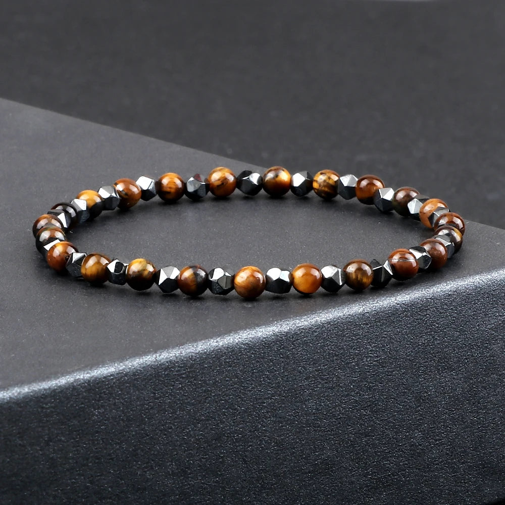 4mm Irregular Hematite Men Beaded Bracelets Natural Tiger Eye Lava Stone Beads Bracelets&Bangles Women Classic Jewelry Pulsera