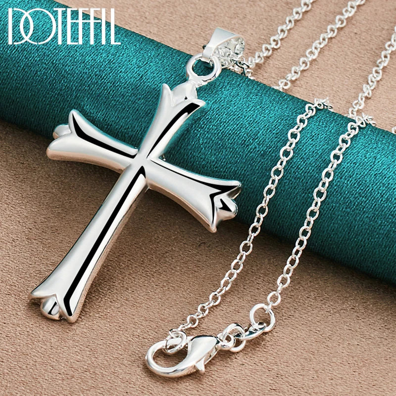 DOTEFFIL 925 Sterling Silver 16-30 Inch Snake Chain Cross Pendant Necklace For Women Man Fashion Wedding Party Charm Jewelry