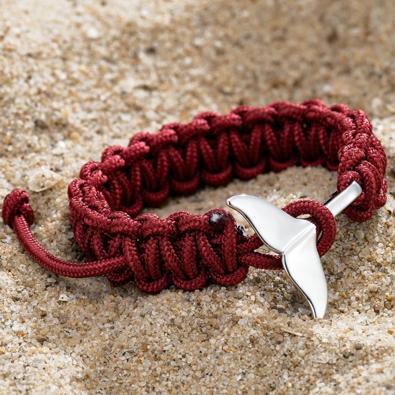 MKENDN 550 Paracord Survival Whale Tail Nautical Bracelet Men Women Beach Wristband Adjustable Jewelry Marine Surf Accessories