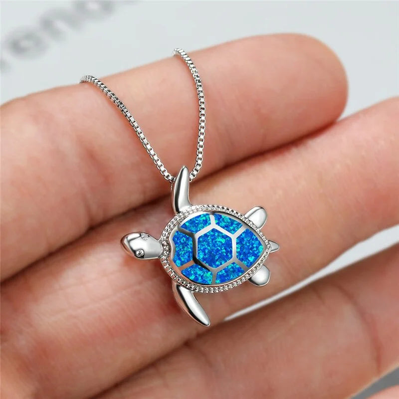 Classic Blue Pendant For Women Pendant Silver Color Chain Necklace Women Sea Turtle Crystal Wedding Jewelry