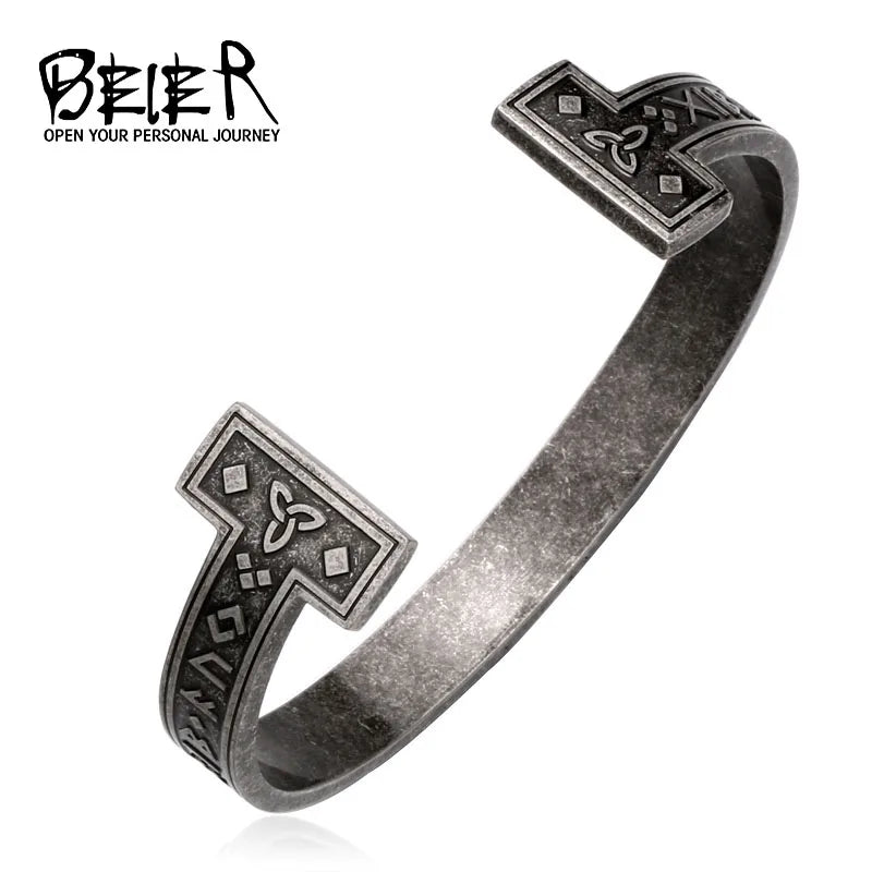 BEIER 2021 Bracelet en acier inoxydable fait à la main avec runes nordiques Viking pour hommes, bijoux vintage en gros