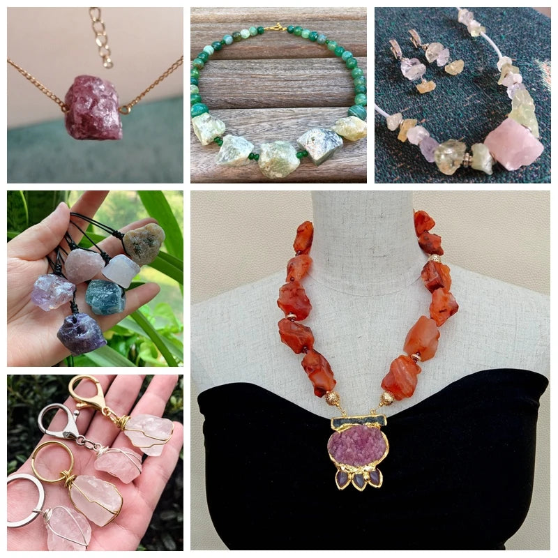 Rough Rose Quartzs Amethysts Raw Bead Freeform Irregular Lapis Lazuli Amazonite Mineral Beads For Jewelry Craft Handmade 20-30mm