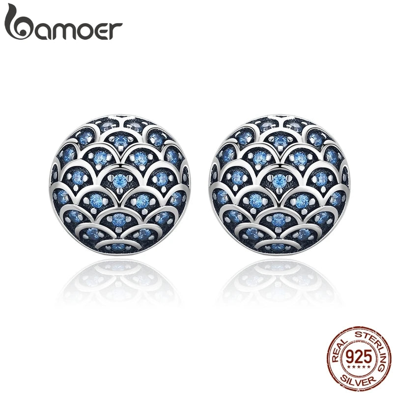 BAMOER Echtes 100% 925 Sterling Silber Legend Of The Sea Klar CZ Kleine Ohrstecker für Frauen Sterling Silber Schmuck SCE239
